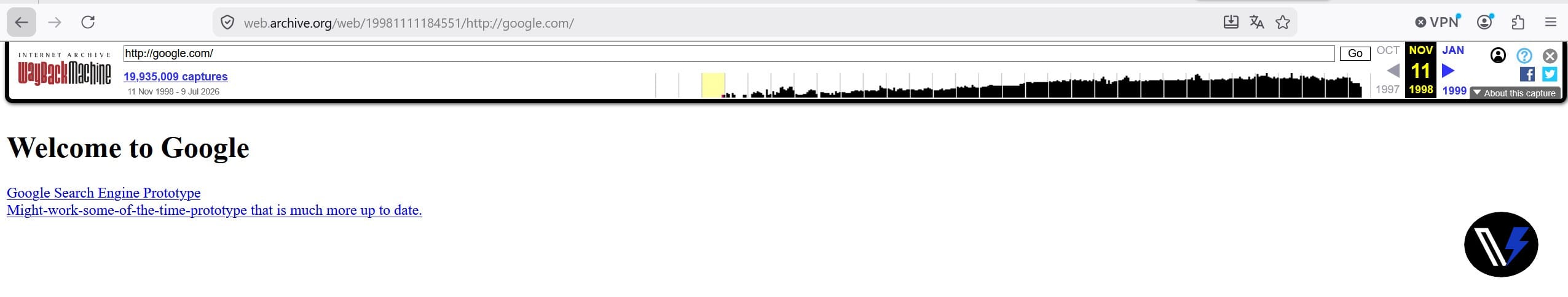 Web de Google en el año 1998 Captura histórica de la web de Google en 1998 a través de Wayback Machine