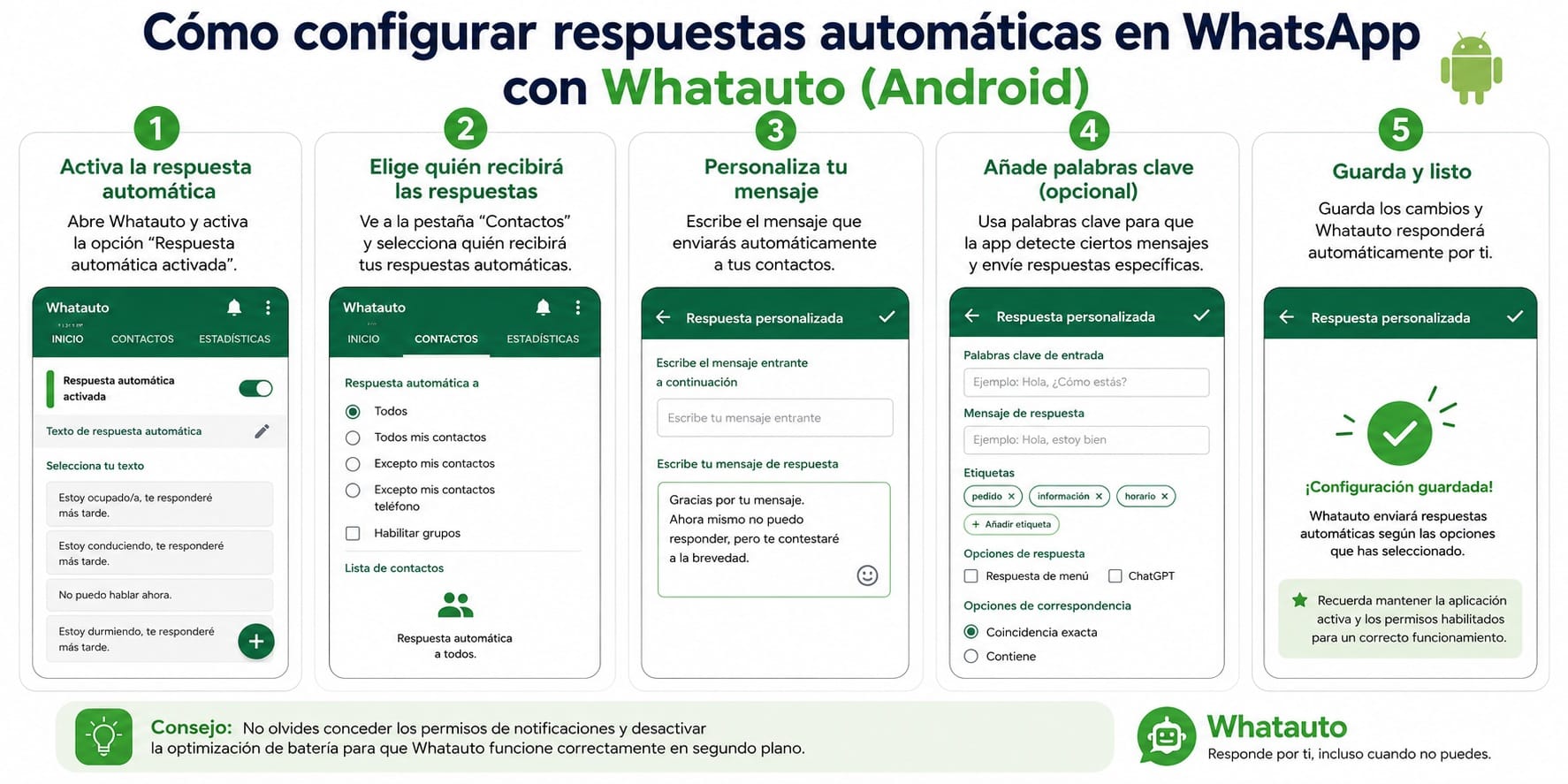 Cómo configurar respuestas automáticas en Android con Whatauto Cómo configurar respuestas automáticas en Android con Whatauto