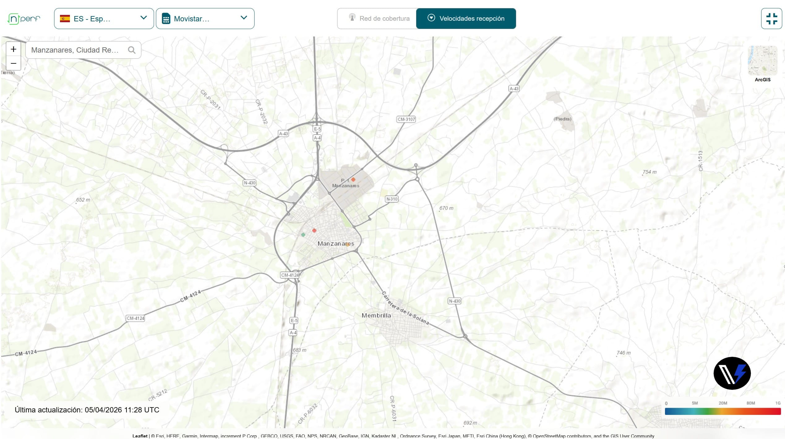 Mapa de velocidades móviles de nPerf Mapa de velocidades de conexión móvil de nPerf en el municipio de Manzanares (Ciudad Real, España)