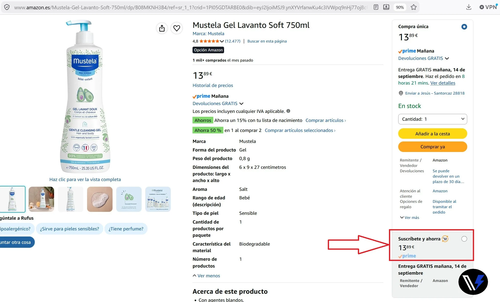 Opción de Amazon para programar la entrega automática de productos de forma recurrente